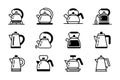 Kettle Tea Coffee Maker Icons Set Outline vector illustration Royalty Free Stock Photo