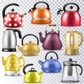 Kettle vector teakettle or teapot to drink tea on teatime and boiled coffee beverage in electric boiler in kitchen Royalty Free Stock Photo