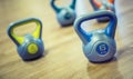 Kettlebel. kettlebell in gym on floor. Toned image Royalty Free Stock Photo