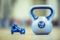 Kettlebel. kettlebell in gym on floor. Toned image Royalty Free Stock Photo