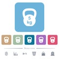 Kettlebel 5 Kg flat icons on color rounded square backgrounds