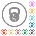 Kettlebel 15 Kg flat icons with outlines