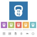 Kettlebel 15 Kg flat white icons in square backgrounds