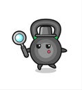 Kettlebell cartoon character searching with a magnifying glass