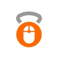 Kettlebell and computer mouse logo icon, online workout classes concept