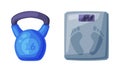 Kettlebell fitness and floor scales. Sports equipment vector illustration Royalty Free Stock Photo