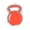 Kettlebell icon in comic style. Barbell sport equipment cartoon vector illustration on white isolated background. Dumbbell splash