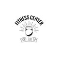 Kettlebell icon. Fitness center logo. Sport equipment. Fitness club label emble. Sport for life inscription. Vector.