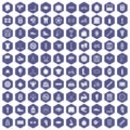 100 kettlebell icons hexagon purple