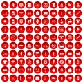 100 kettlebell icons set red