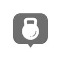 Kettlebell in speech bubble, heaviness in the stomach grey icon.