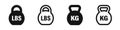Kettlebells, dumbbells vector icon set. Weights icons. Silhouette style icon set