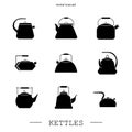 Kettles icon black set vector. Teapot logo. kettle gas black sign. Black Kettle with handle icon isolated on white background.