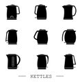 Kettles icon set vector. Teapot logo. kettle electric black. Black Kettle with handle icon isolated on white background. Kettle