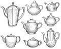 Kettles set. Teapots silhouette collection. Coffee pot.