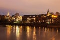 Kettwig vor der BrÃÂ¼cke in City Essen at River Ruhr, in the evening