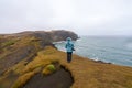 Ketubjorg bird cliffs and basalt sea stacks in the northern part of the icelandic landscape scenery.