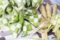 Ketupat, dumpling made of woven palm leaf stuffed with rice Royalty Free Stock Photo