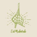 Ketupat illustration hand drawn, doodle style illustration for ramadan, eid al fitri, eid adha mubarak