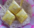 Ketupat is unique asian rice cake wrapped in woven young coconut leaves