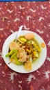 Ketupat with Vegetable soup gourmet - stock photo