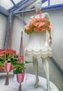 Pink calla lilly floristic decor and dummy in flower greenhouse, Keukenhof Garden, Netherlands. Royalty Free Stock Photo