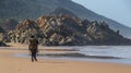 Subsistence fisherman on his way to his fishing spot Royalty Free Stock Photo