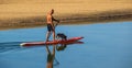 Man and his dog on a paddle board Royalty Free Stock Photo