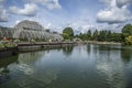 Kew Garden, the pond and the greenhouse. Royalty Free Stock Photo