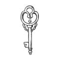 Key Antique Access Device Ink Hand Drawn Vector
