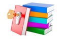 Key with books. Key of knowledge, concept. 3D rendering Royalty Free Stock Photo
