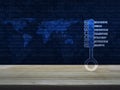 Key with business words on wooden table over world map and computer binary code blue background Royalty Free Stock Photo