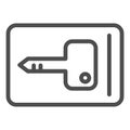 Key card line icon. Plastic magnetic access item for opening room door symbol, outline style pictogram on white Royalty Free Stock Photo