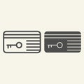 Key card line and solid icon. Hotel electronic room keycard symbol, outline style pictogram on beige background