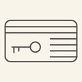 Key card thin line icon. Hotel electronic room keycard symbol, outline style pictogram on beige background. Electronic