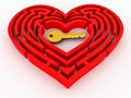 Key in the center of labyrinth in form of heart Royalty Free Stock Photo