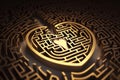 Key in the center of labyrinth in form of heart generative ai Royalty Free Stock Photo