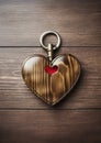 a key chain with a heart shaped object on a wood surface Royalty Free Stock Photo