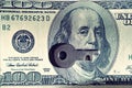 Key and dollar bill (corruption, lobbying, financial secrecy - c Royalty Free Stock Photo