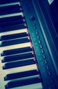 Key electronic piano closeup. close frontal view