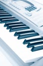 Key electronic piano closeup. close frontal view