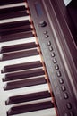 Key electronic piano closeup. close frontal view