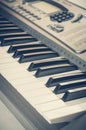 Key electronic piano closeup. close frontal view