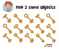 Key - Find two same objects. Educational game for children Royalty Free Stock Photo