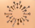 Key pattern. Background from different old keys. view from above. Royalty Free Stock Photo
