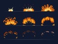 Key frames of bomb explosion. Cartoon illustration in vector style