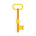 Key golden vector safety icon. Protection secure house shape closeup isolated. Simple vintage flat symbol Royalty Free Stock Photo