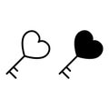 Key and heart line and glyph icon. Heart shape key vector illustration isolated on white. Love key outline style design Royalty Free Stock Photo