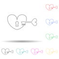 key from the heart multi color style icon. Simple thin line, outline vector of valentine icons for ui and ux, website or mobile Royalty Free Stock Photo