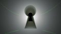Key hole, lines and blinking fingerprint, computer generated abstract background, 3D rendering